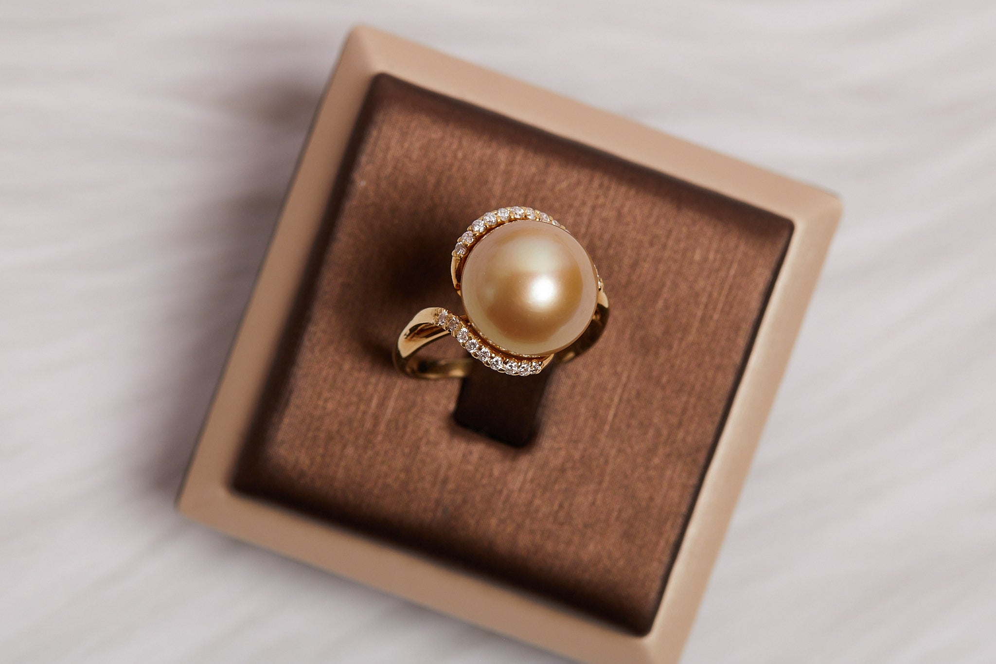 Golden South Sea Pearl & Diamond Bypass Ring in 18K Yellow Gold
