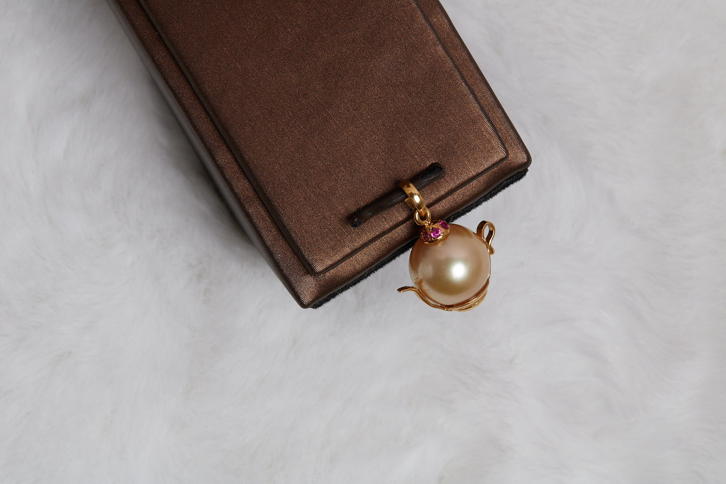 Golden South Sea Pearl & Ruby Teapot Pendant