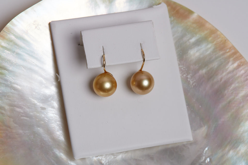 GOLDEN SOUTH SEA PEARL SHEPHERD HOOK EARRINGS
