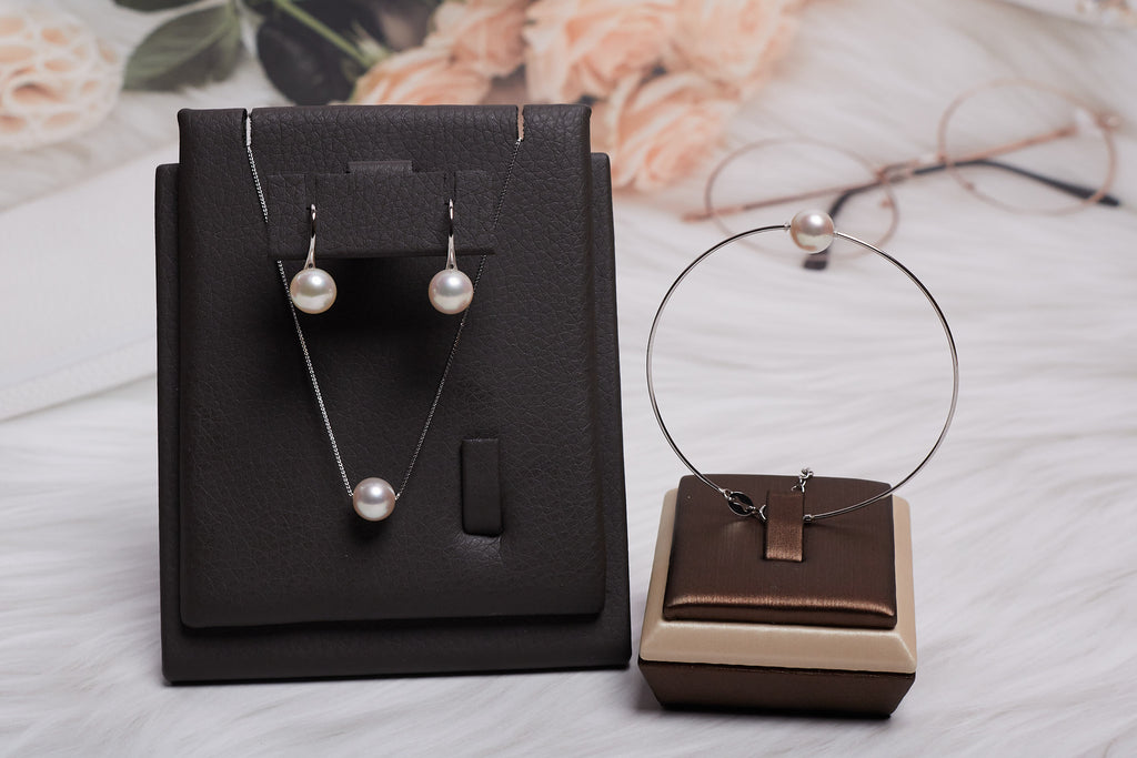 White Akoya Pearl with S925 Silver Minimalist set
