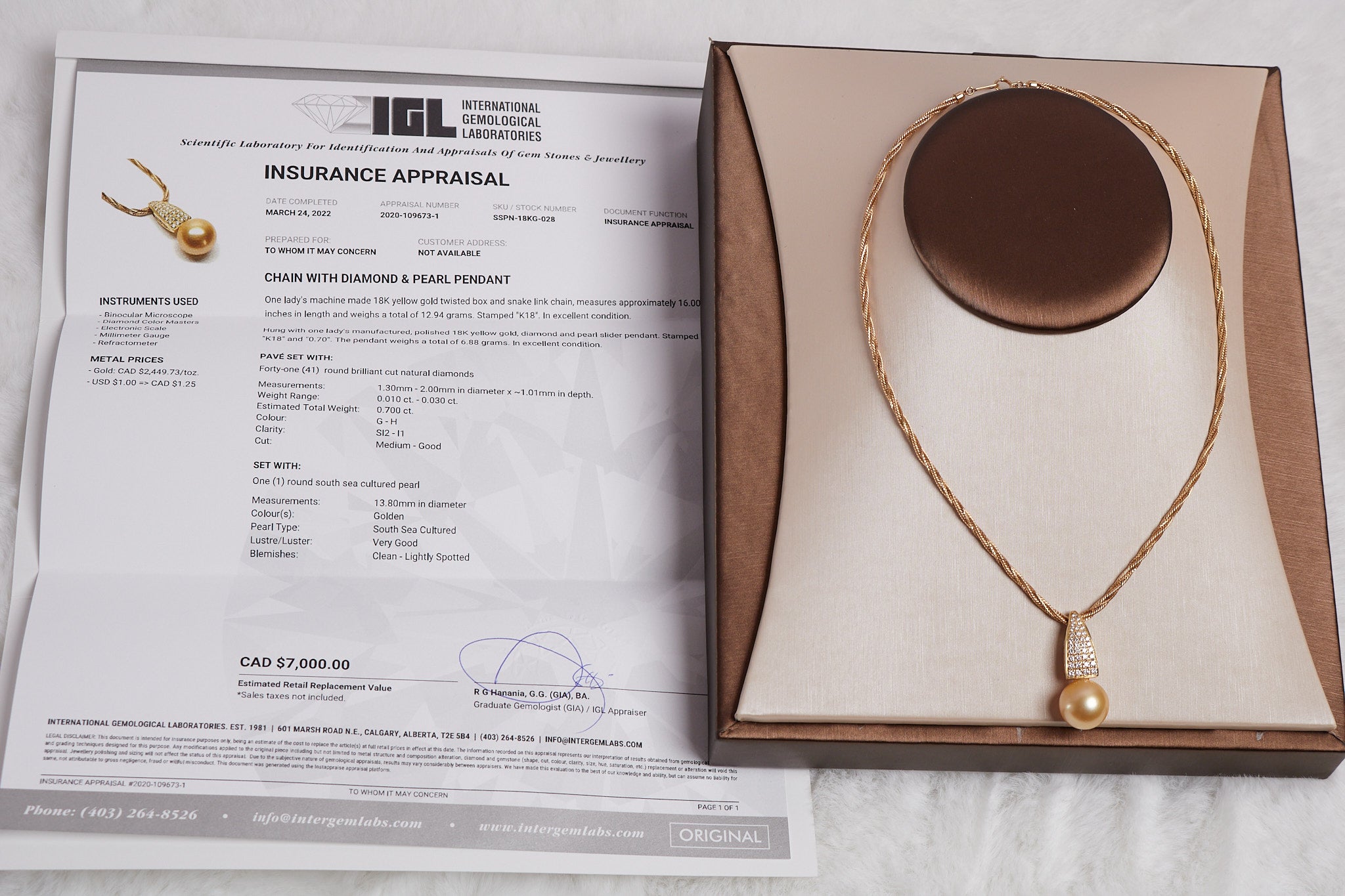 Golden South Sea Pearl & Diamond Necklace in 18K Yellow Gold