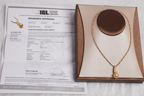 Golden South Sea Pearl & Diamond Necklace in 18K Yellow Gold
