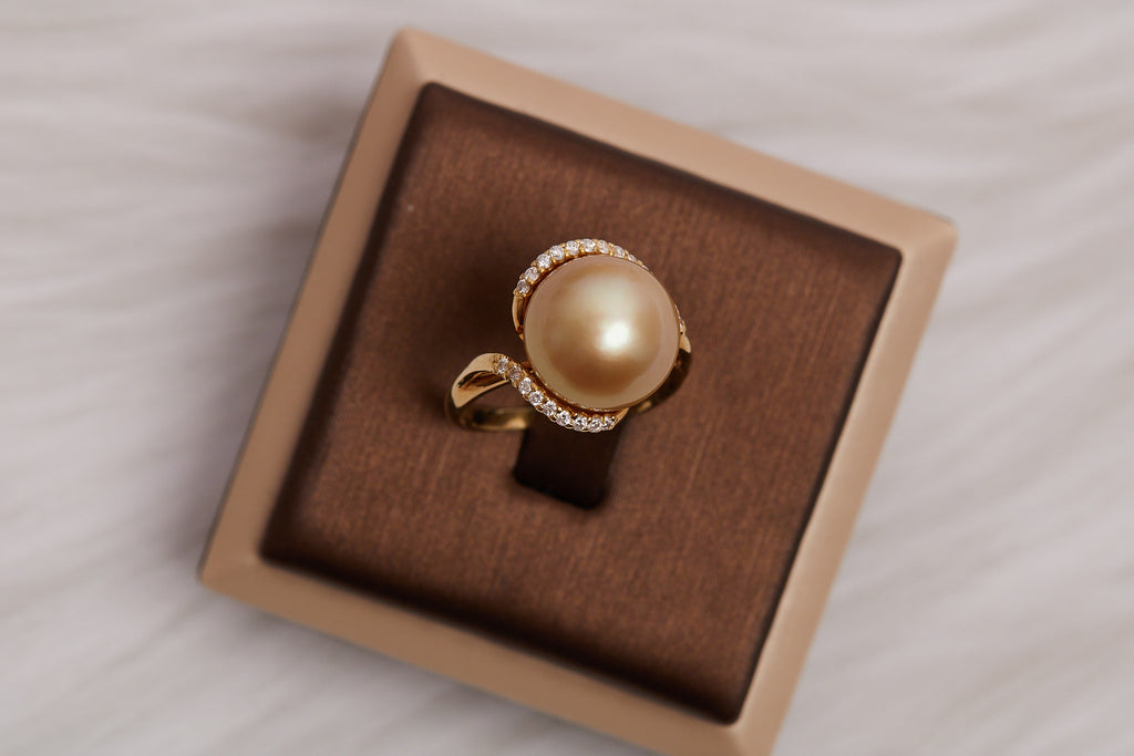 GOLDEN SOUTH SEA PEARL & DIAMOND BYPASS RING