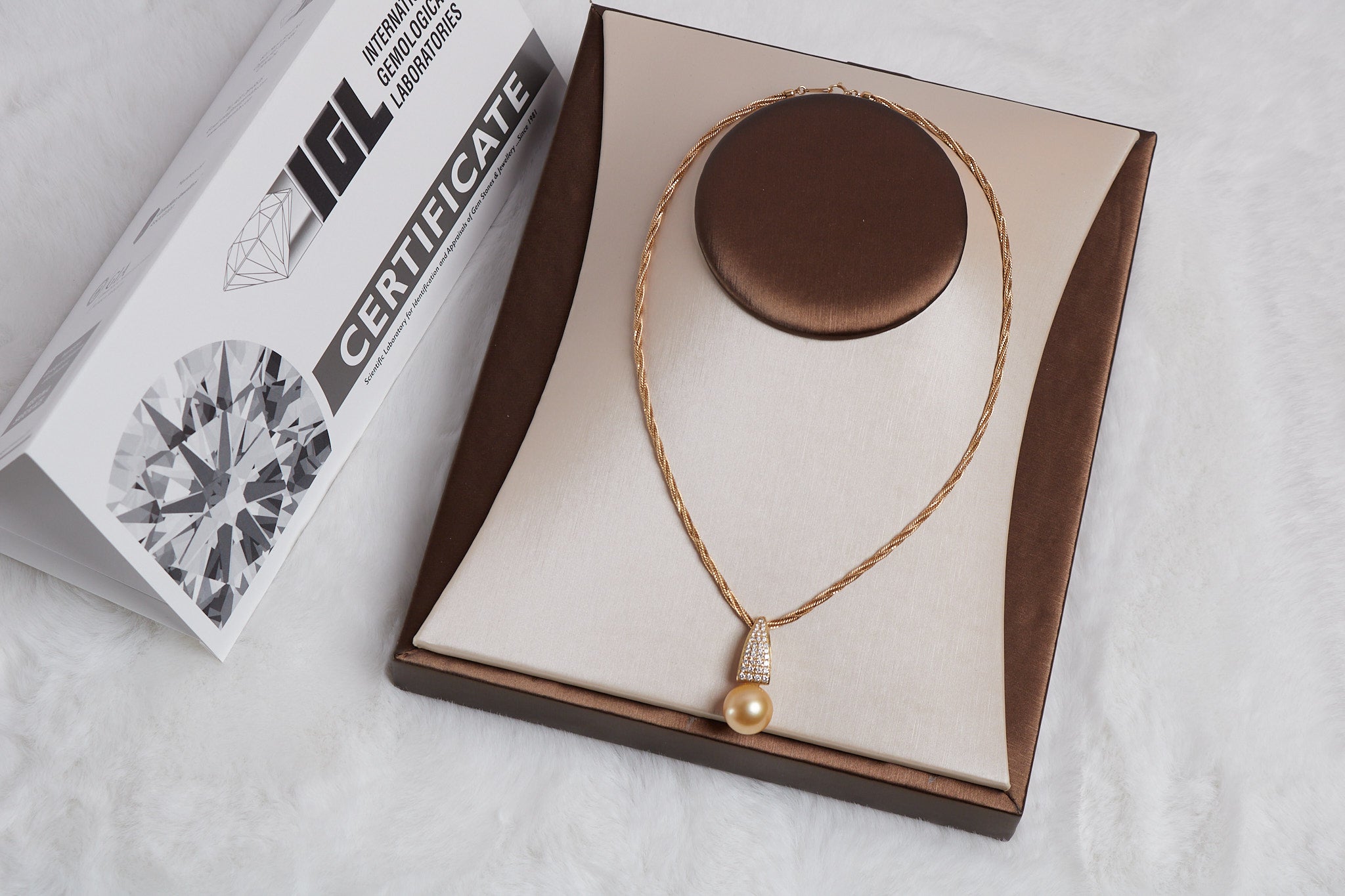 Golden South Sea Pearl & Diamond Necklace in 18K Yellow Gold