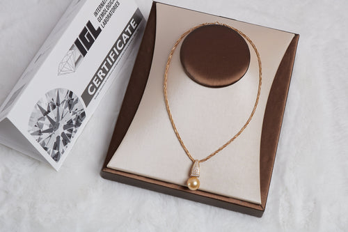 Golden South Sea Pearl & Diamond Necklace in 18K Yellow Gold