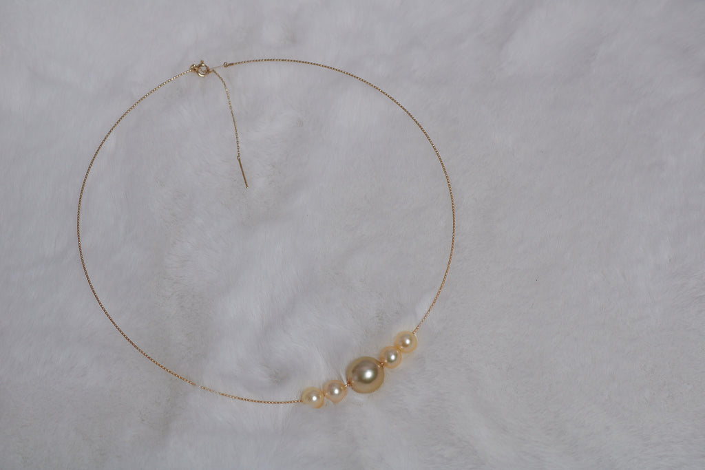 Golden South Sea Pearl and Golden Japanese Akoya Pearl Necklace