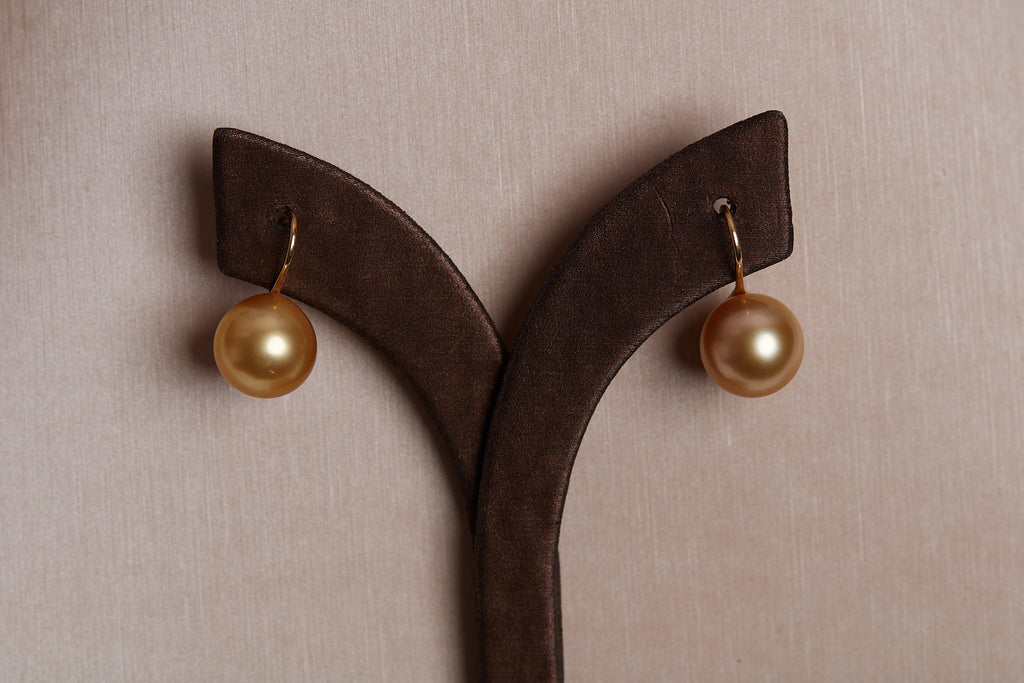 GOLDEN SOUTH SEA PEARL SHEPHERD HOOK EARRINGS