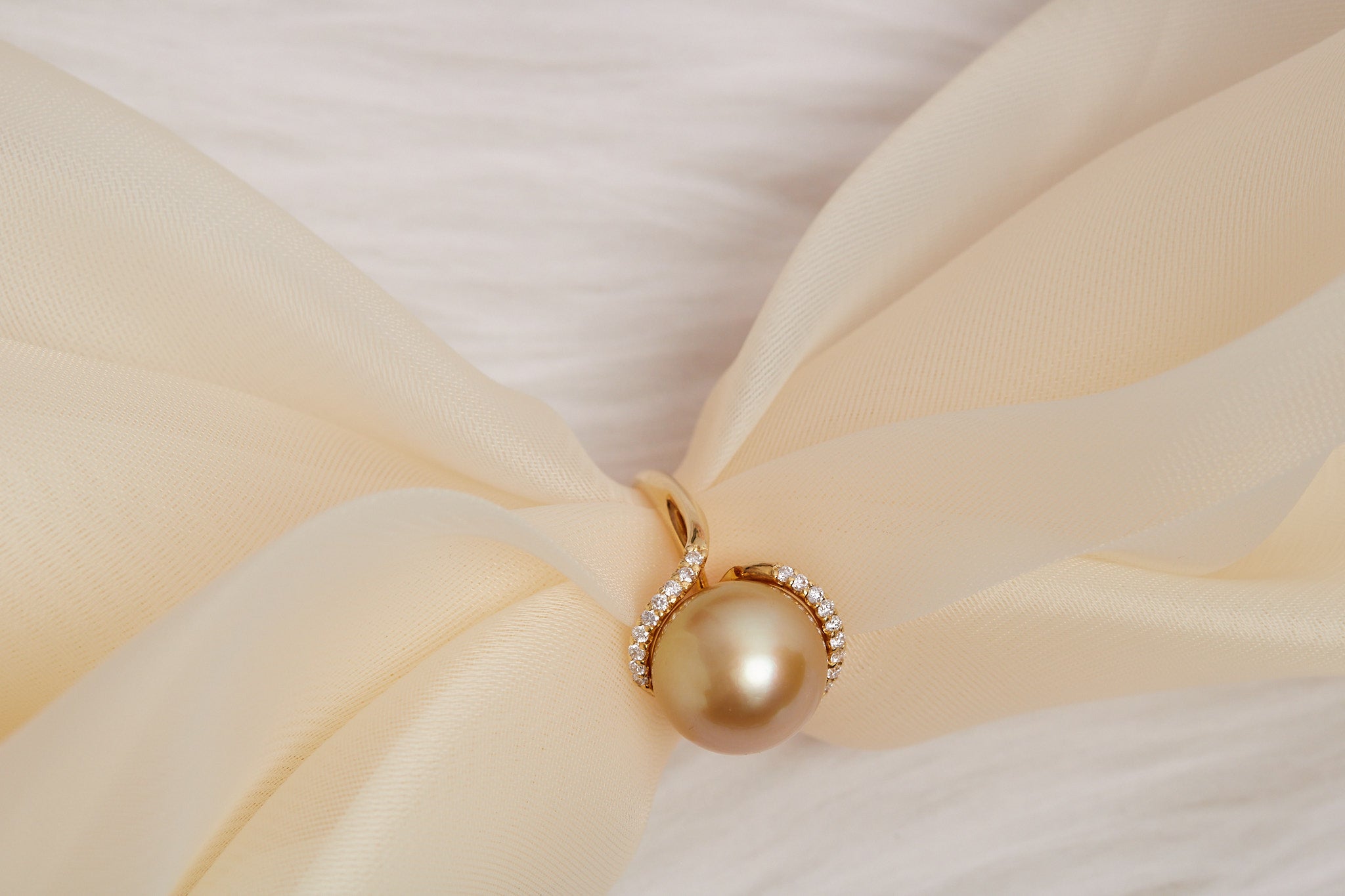 Golden South Sea Pearl & Diamond Bypass Ring in 18K Yellow Gold