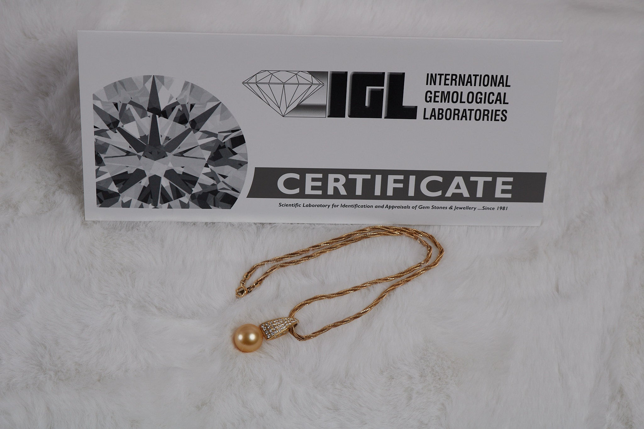 Golden South Sea Pearl & Diamond Necklace in 18K Yellow Gold