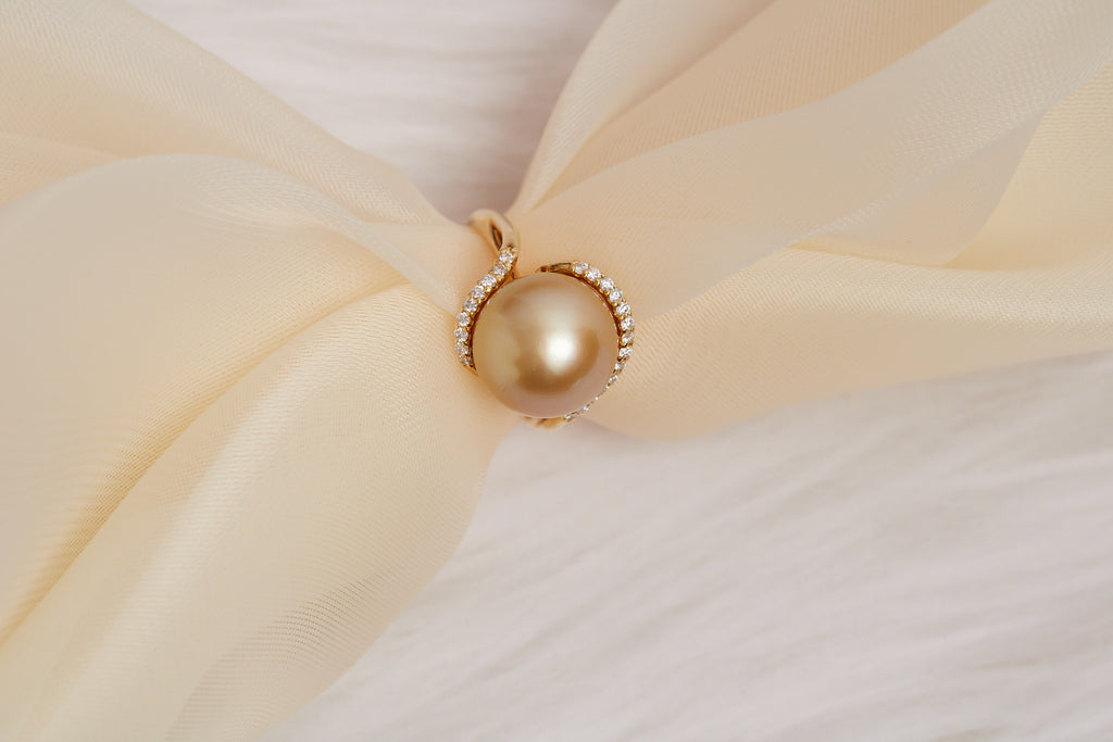 GOLDEN SOUTH SEA PEARL & DIAMOND BYPASS RING