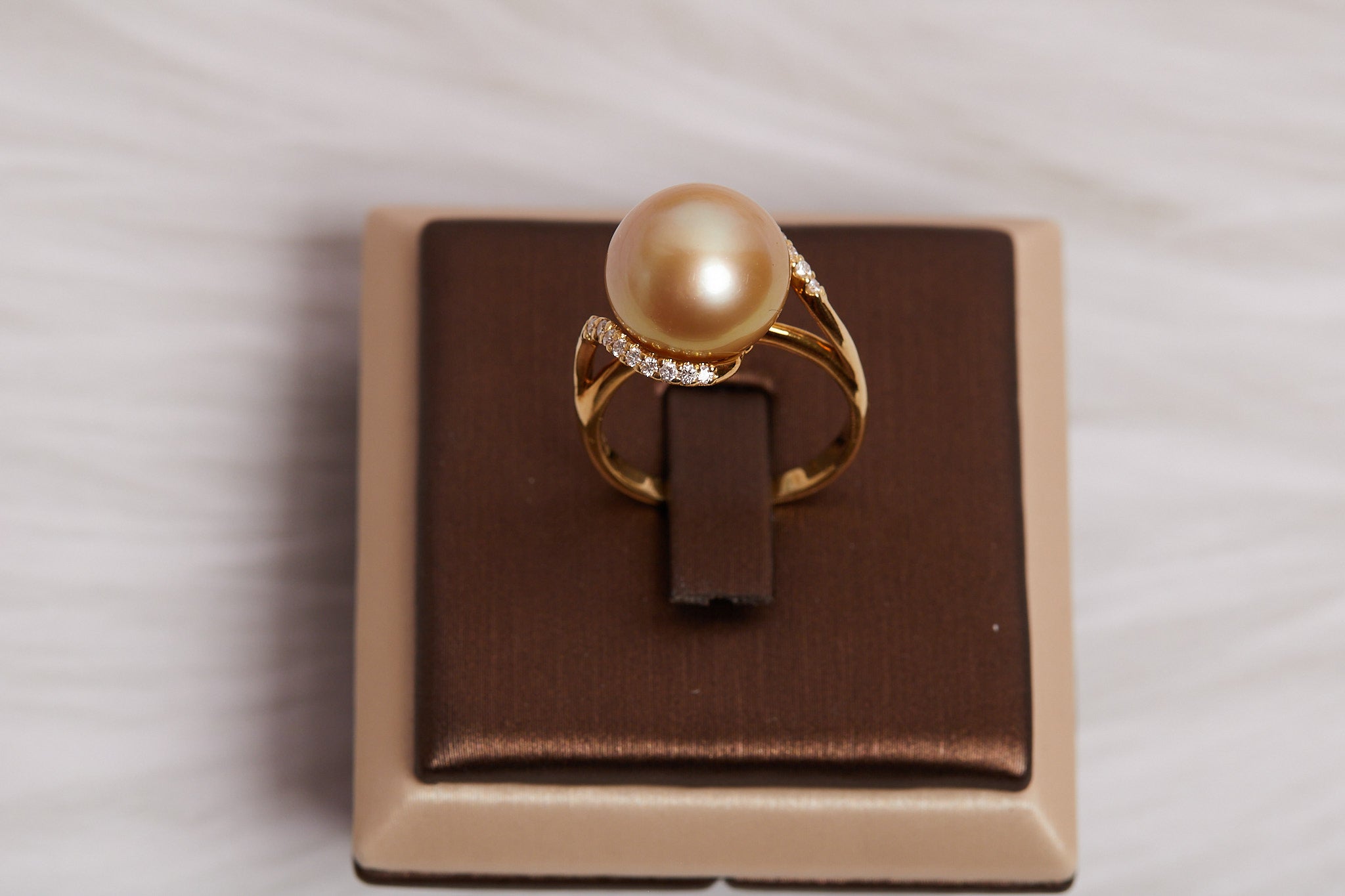 Golden South Sea Pearl & Diamond Bypass Ring in 18K Yellow Gold