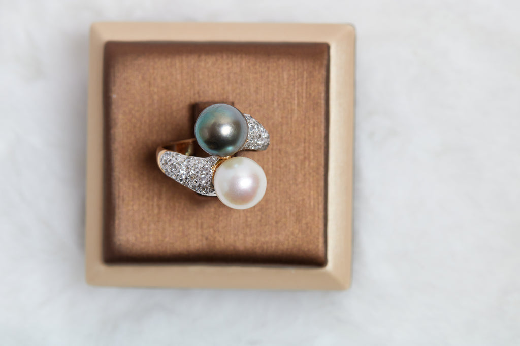 White AKOYA and TAHITIAN PEARL RING