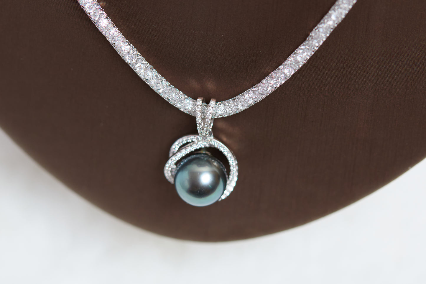 Tahitian Pearl FLOWER PENDANT & Round Created Diamond 925 Solid Sterling Silver Chain